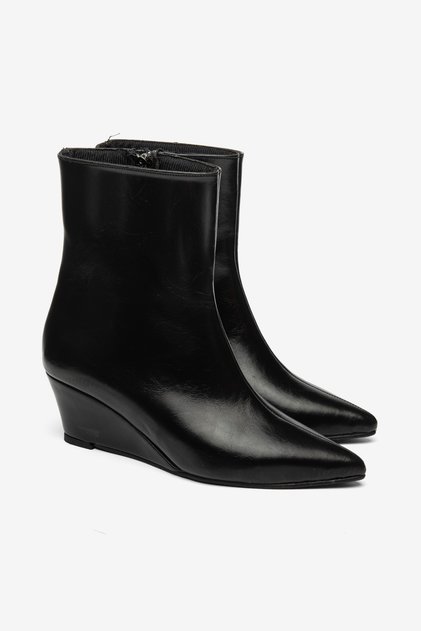 Women's Black Pointed Toe Wedge Heeled Side Zipper Casual Stylish Ankle Boots