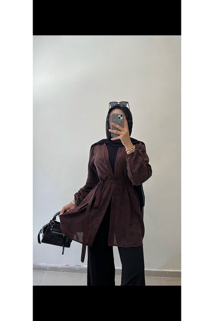 Desenli yazlık beli kemerli kimono
