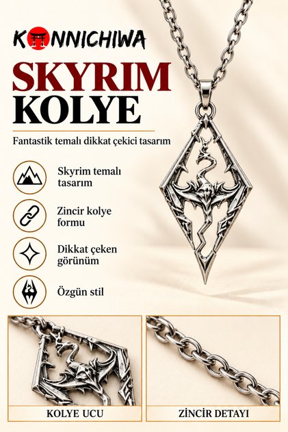 Skyrim Dragon Symbol Necklace – Dragon Emblem Fantastic Game-Themed Necklace Dragonborn