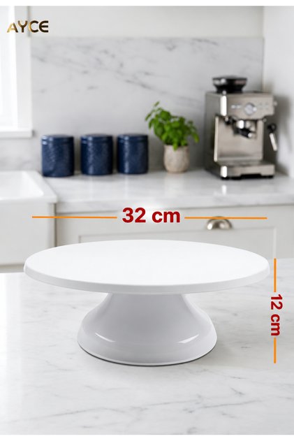 Dönebilen Pasta Sıvama Ve Sunum Standı_Beyaz Ayaklı Döner Başlıklı