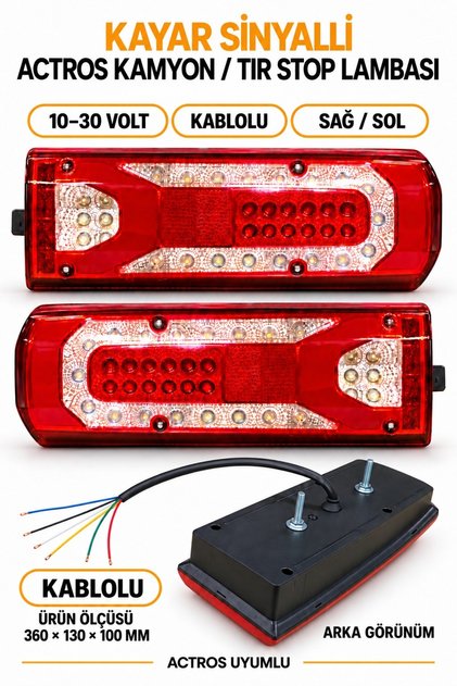 2 ADET LEDLİ KAYAR SİNYALLİ KAMYON TIR STOP LAMBASI 10-30 VOLT KABLOLU SAĞ-SOL
