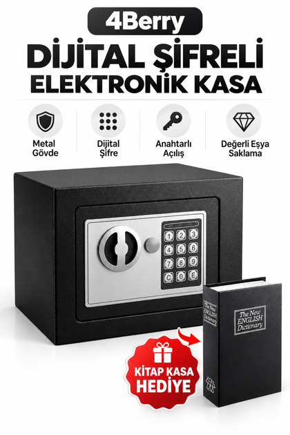 17EIJ Dijital Şifreli Elektronik Kasa – Metal Gövdeli, Duvara Sabitlenebilir Güvenlik Kasası Siyah