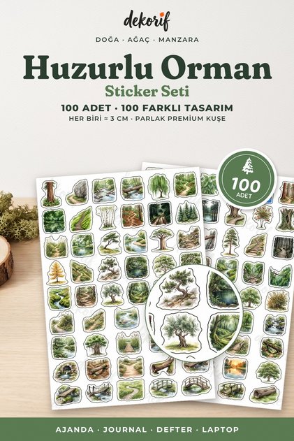 Forest Landscape Sticker Set 100 Pieces - Pine Trees Nature Tranquility Watercolor Agenda Journal Sticker