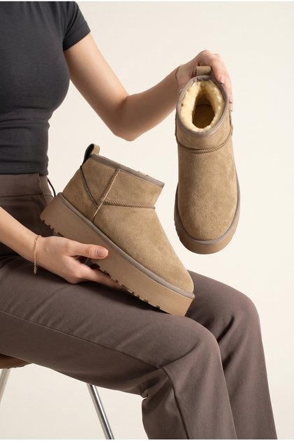 Mink Suede Wool-Lined Thick-Soled Boots