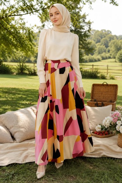 Double Pocket Geometric Patterned Hijab Skirt