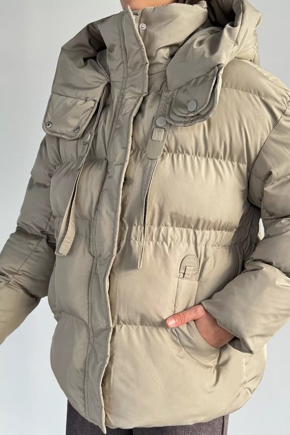 Women's Hooded Inflatable Coat with Zipper and Snap Buttons