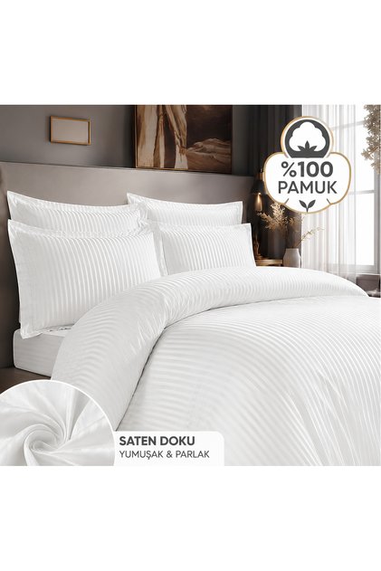 Double Elastic Sheet Hotel Type 93 Wire 100% Cotton Striped Duvet Cover Set White 160