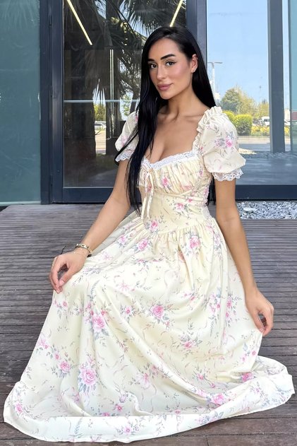 Women's Lace Detailed Floral Patterned Dress