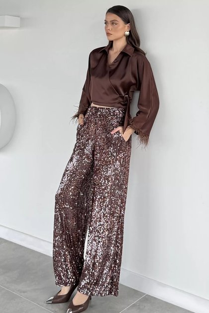 Women's Elastic Waist Shorts Lined Sequin Transparent Pants
