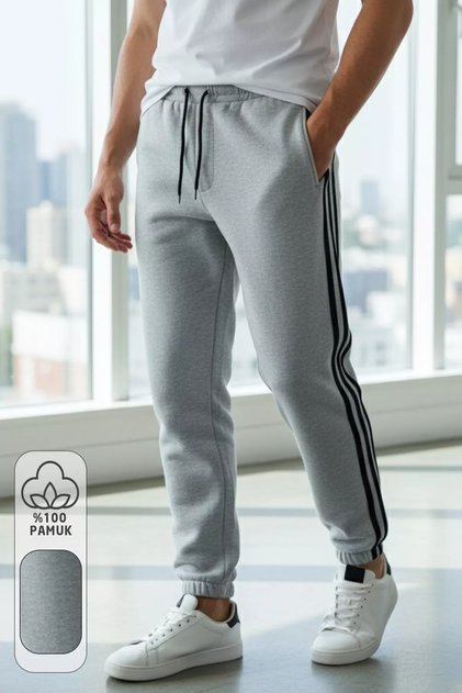 Men's Shardonlu Sweatpants with Elastic Waist and Cuffs and Side Stripe Detail
