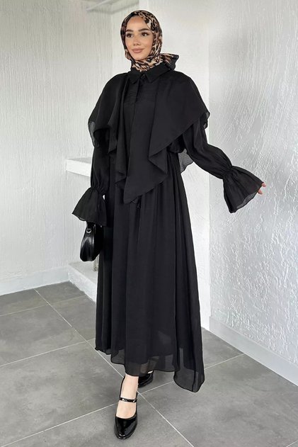 Lined Cape Blouse Skirt Hijab Double Set