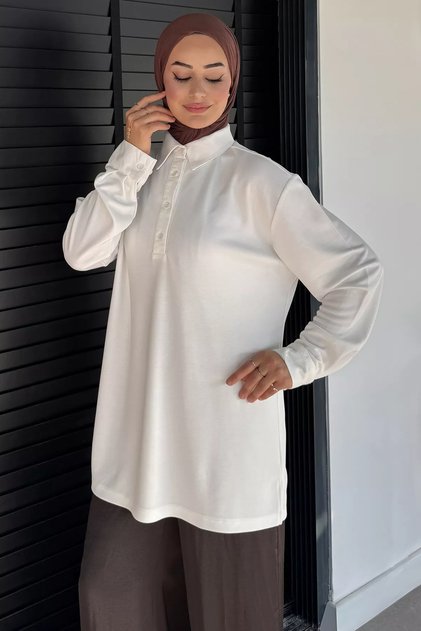 Polo Collar Elegant Hijab Sweat Tunic