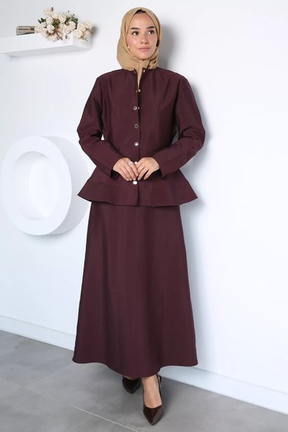 Trend style front snap jacket elastic hem hijab two-piece set