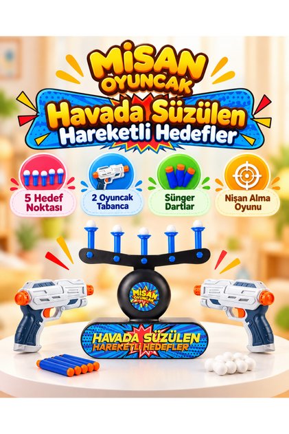 2 Tabancalı Havada Süzülen Top Hedef Vurma Oyunu – Elektronik Atış Oyuncağı