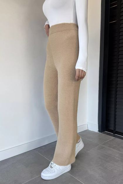 Gülseli Women's High Waist Soft Bearded Knitwear Pants with Elastic Waist