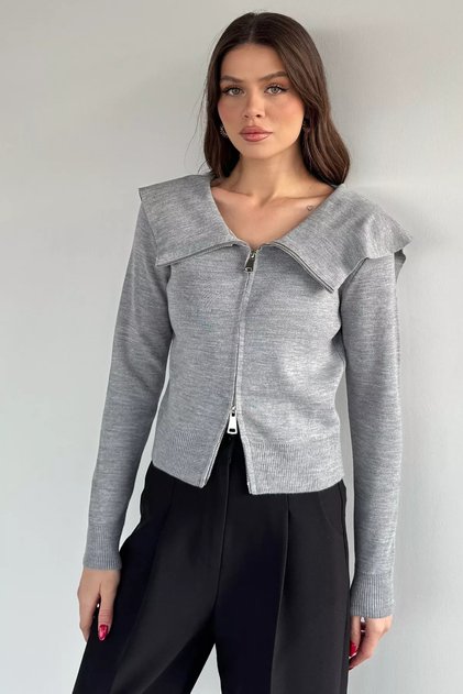Gülseli Women's Baby Collar Zippered Knitwear Blouse