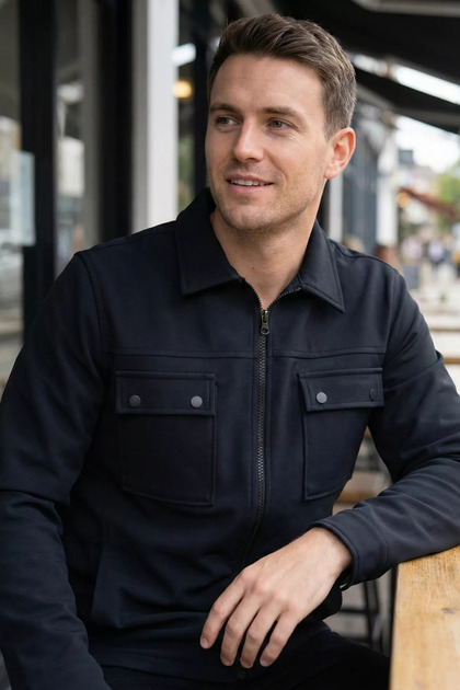 Men's Front Zippered Double Pocket Seasonal Coat