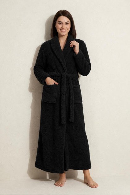 Women's Black Welsoft High Quality Long Robe Robe