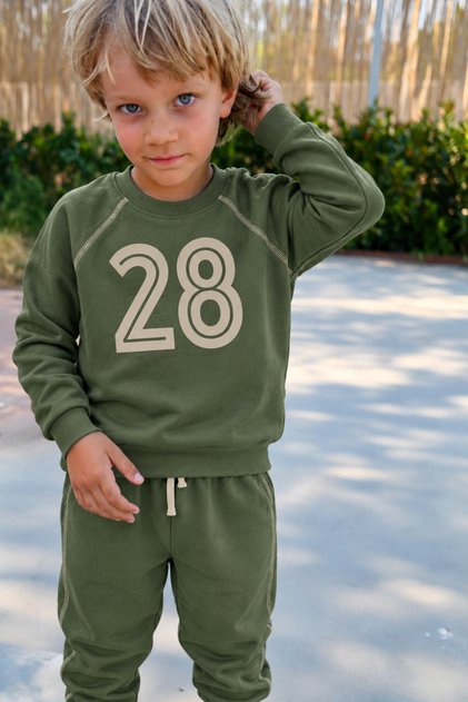 Printed Sweatshirt Set with Embroidered Karyoka Detail, Ages 2-10, Fat Green