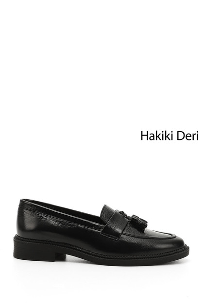 Women's Black Patent Leather Genuine Leather Tassel Loafer Shoes