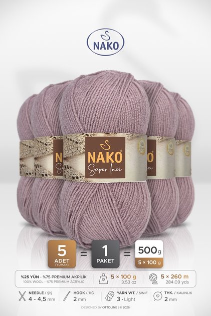 Super Pearl • Grape Juice (10155) • 5-Pack × 100 Gr / 260 m • Wool Blended Hand Knitting Yarn • Scarf, Vest, Sweater
