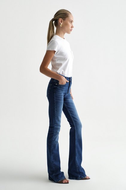 High Waist Flare Leg Full Length Stretch Jeans