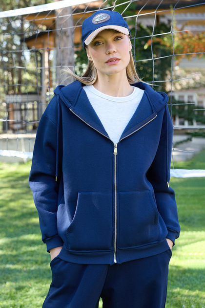 Basic Zippered Hooded Oversize Sweatshirt