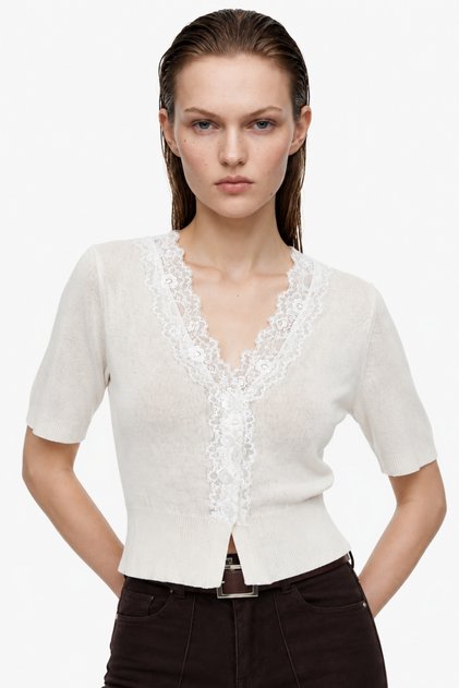 Lace Detailed Short Sleeve Women's Cardigan