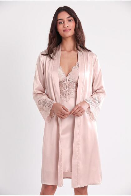 Satin Lace Nightgown and Dressing Gown Set - 4300