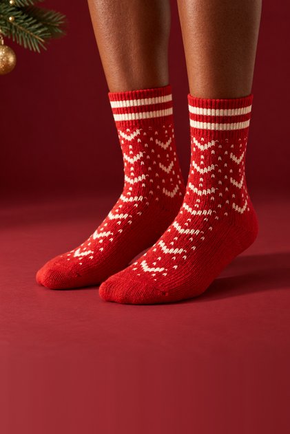 Women's Cotton Patterned Ankle Socks, Red