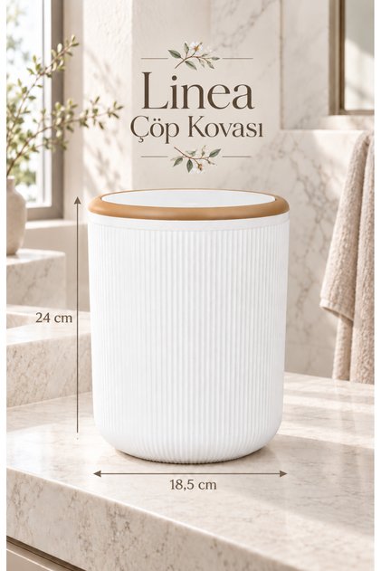 Linea Due Kırık Beyaz Çizgili Yuvarlak Çöp Kovası