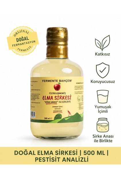Doğal Elma Sirkesi 500 ml (DOĞAL FERMANTASYON & PESTİSİT ANALİZLİ)