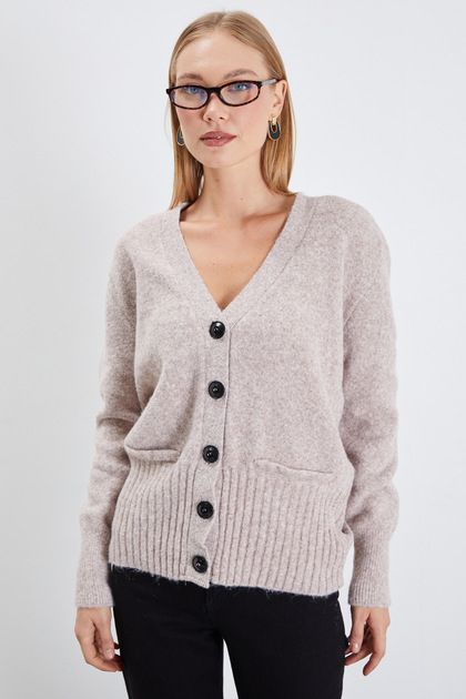 Pocket Look V-Neck Casual Knitwear Cardigan