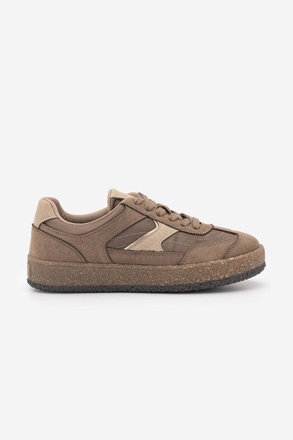 Women's Multi-Piece Suede Textured Retro Sole Lace-Up Casual Sneaker Mavel Mink Suede