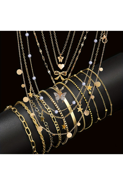 AYA6574801 17pcs Fashion Minimalist Jewelry Set For Women Vintage Twist Snake Bone Heart Butterfly S