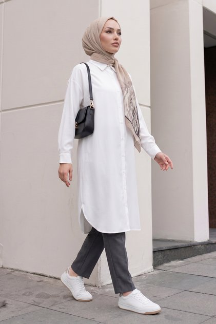 Basic Klasik Uzun Tunik 4061 - BEYAZ