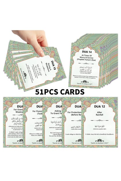 51pcs 51pcs Islamic Dua Prayer Flashcards,Quranic Supplication Cards For Daily Worship,Ramadan,Eid A