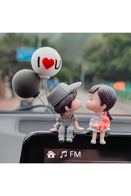 gray 1PC Car balloon couple ornament, in car couple balloon pendant, car cartoon figurine decoration