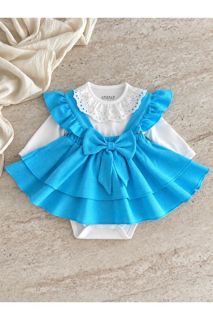 Luana Jumper Dress Bow 100% Cotton Lace Snap-Button Body Birthday Special Occasion Girls' Baby Chic Set
