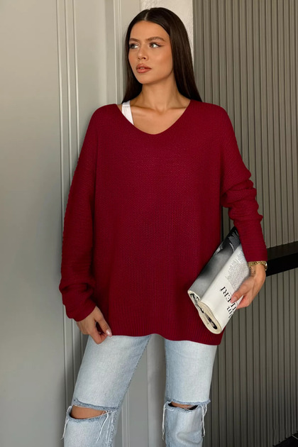 V-neck loose knit blouse (compatible with s, m, l, xl)
