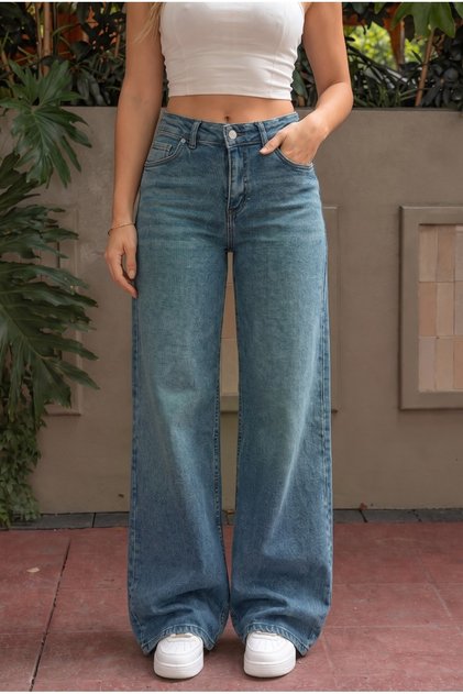 Blue Vintage High Waist Wide Leg Jeans with Lycra