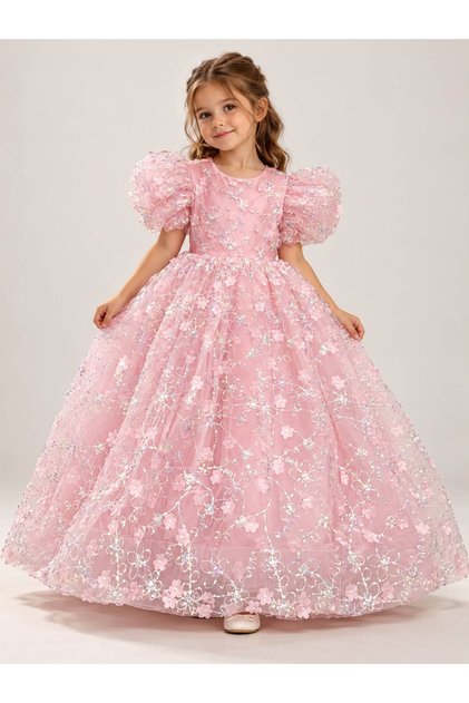 Girl's Pink Princess Dress, Girl's Evening Dress, Birthday Dress