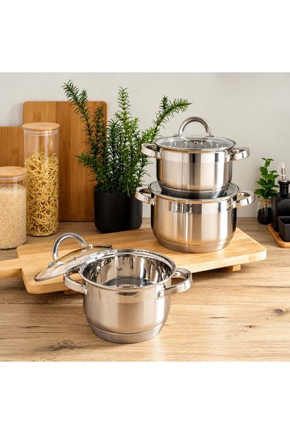 Set de 6 oale din oțel inoxidabil cu capace 2,8 l, 3,8 l, 6,5 l, fund cu capsulă cu 3 straturi
