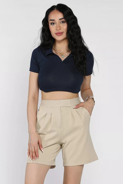 Women's Elastic Waist Pleated High Waist Velcro Shorts