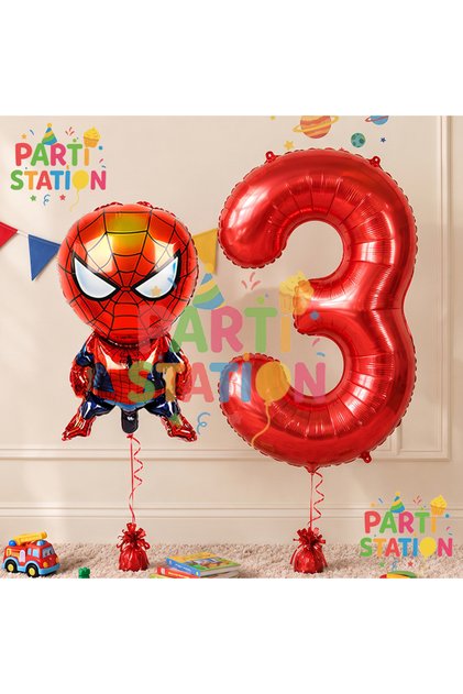 Spiderman 1 Year Old Balloon and Red Number Balloon Birthday Party Set Spiderman Balloon Set