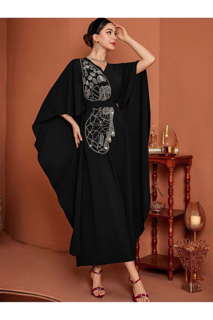 Black Embroidered Batwing Kaftan