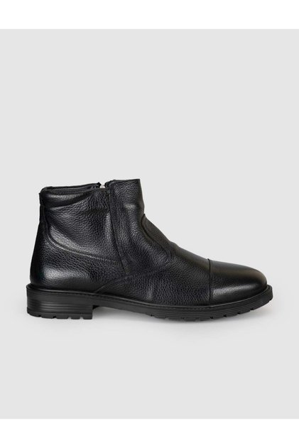Genuine Leather Black Fur Zippered Men's Classic Boots