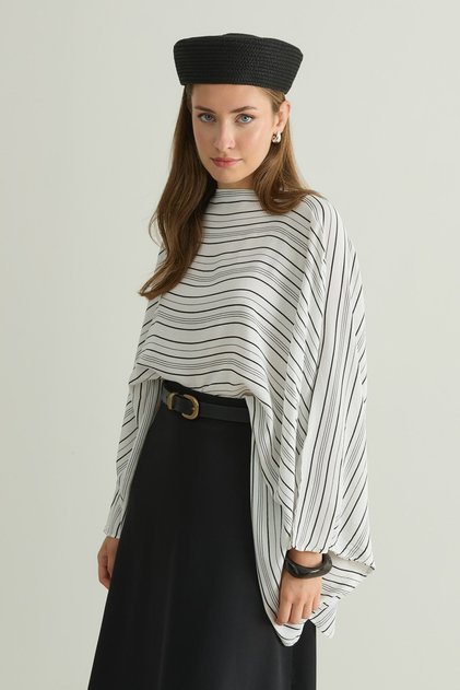 Patterned Cape Blouse Black Striped