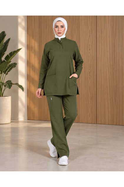 nurse Olive Green Long Sleeve Women's Scrub Set Medical Uniform