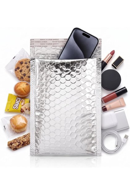 Silver Metallic Bubble Mailers 15x11 cm, Waterproof Self-Seal Padded Shipping Envelopes Foil Bags